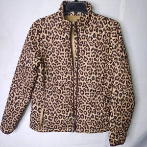 Lands End Leopard Print Women’s Jacket Quilted Primaloft Size Sm